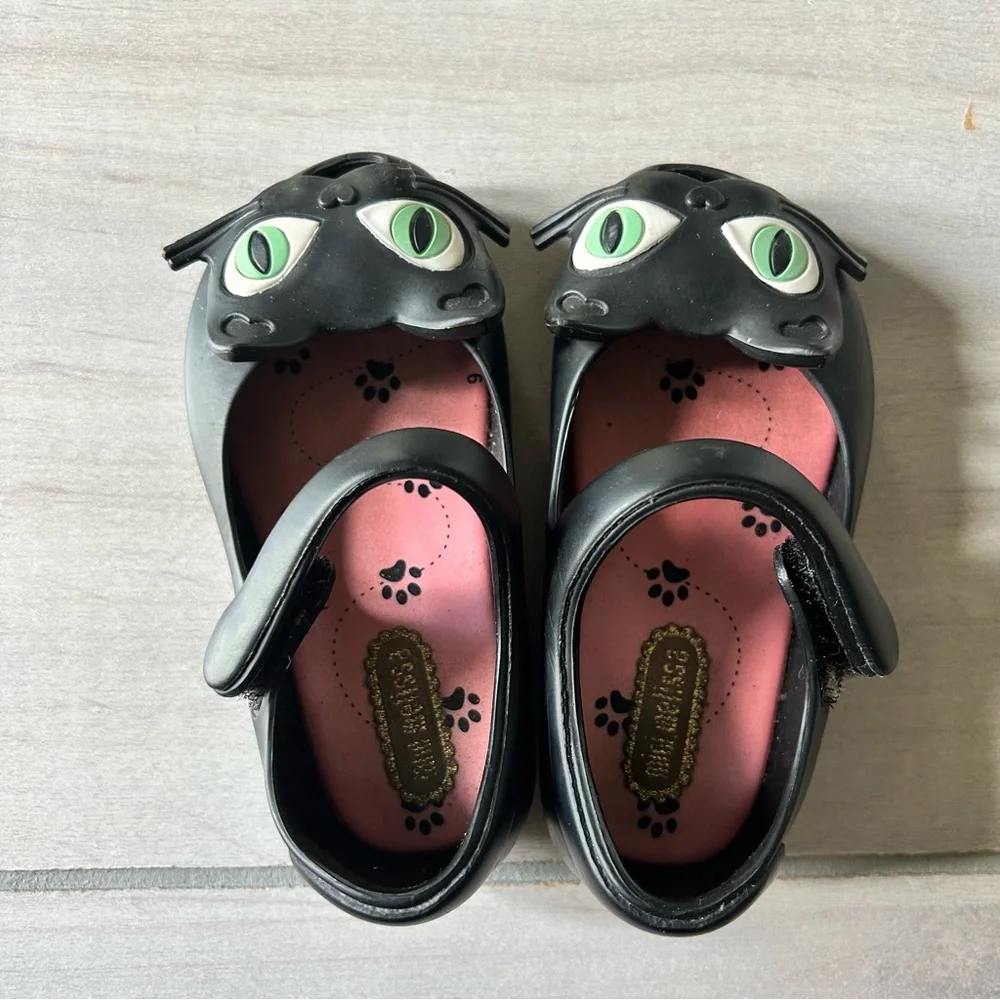 Mini Melissa Black Cat Mary Jane Velcro Sandals